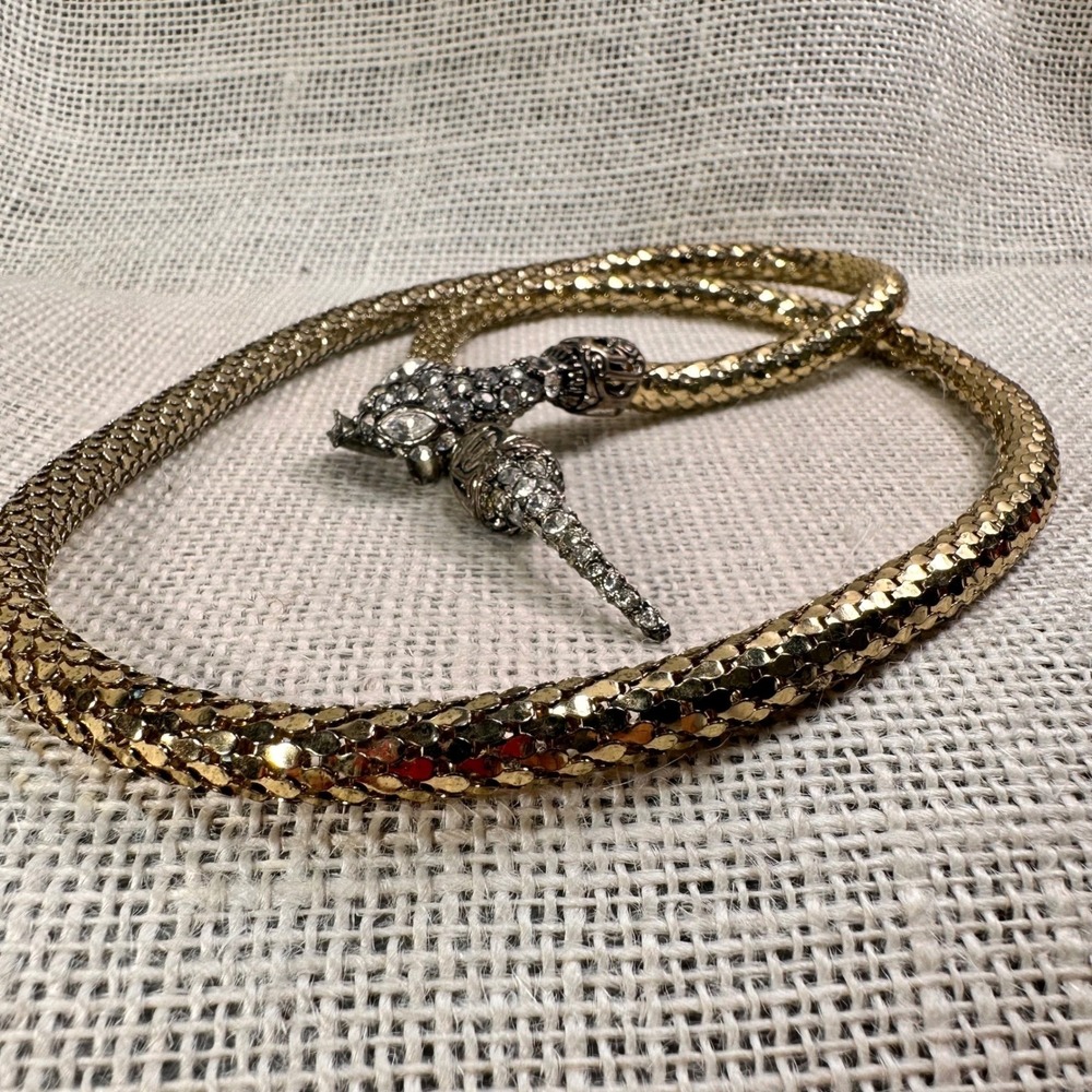 Betsey Johnson Crystal Snake Wrap Necklace Gold Tone 35" Statement‎ Heart